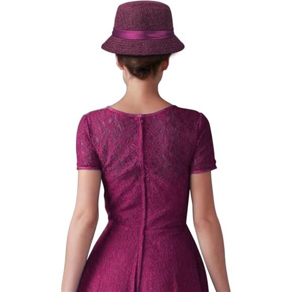 Women Bow Bucket Hats Purple - Picture 4 of 7